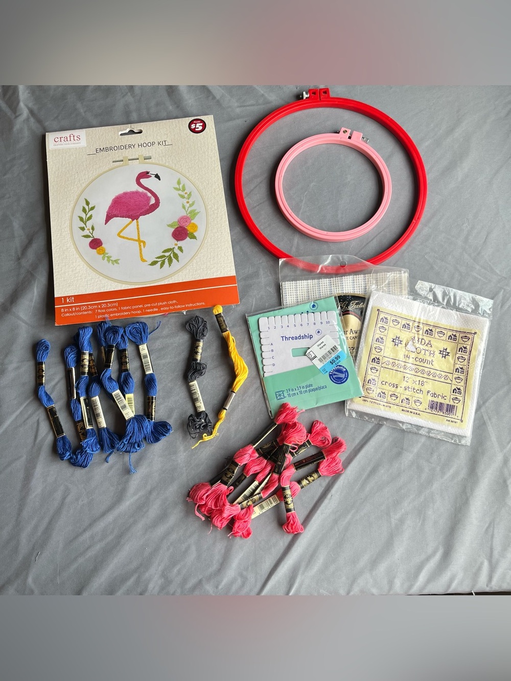 Cross Stitch Embroidery Hoop Fabric Thread Kit - Bundle of 23